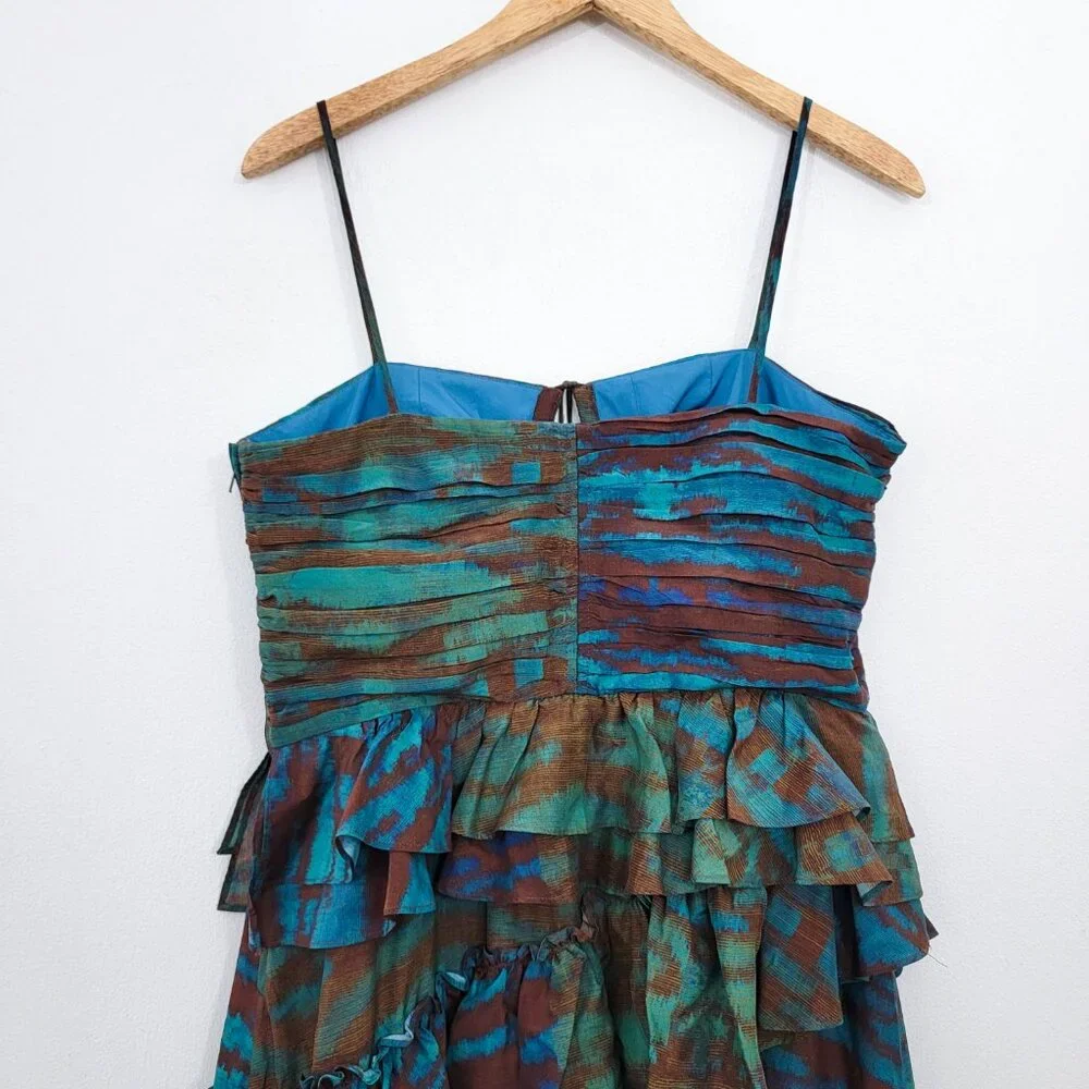 Ulla Johnson Zenat Tiered Asymmetric Ruffle Silk Gown in Emerald 12 - Picture 7 of 10